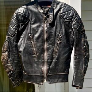Vintage Distressed Quilted Leather Jacket Moto Biker Grunge Goth Punk XS Patina